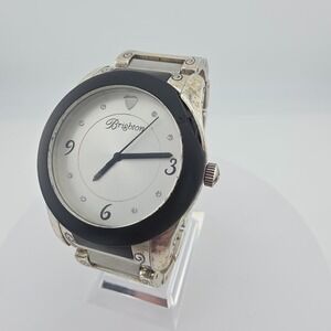 Vtg BRIGHTON 'Brooklyn' Ladies Watch Scrollwork Case Link Band Silver Plate 7"